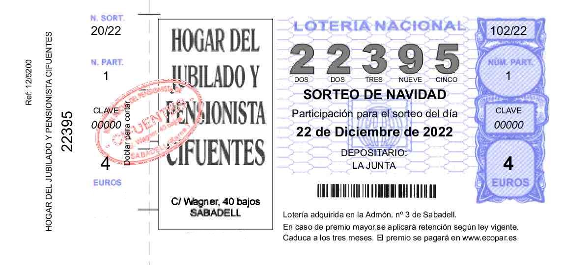 Participaciones de lotería de Navidad 2022