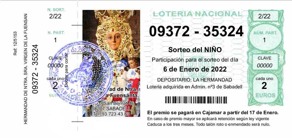 Participaciones de lotería del niño 2022